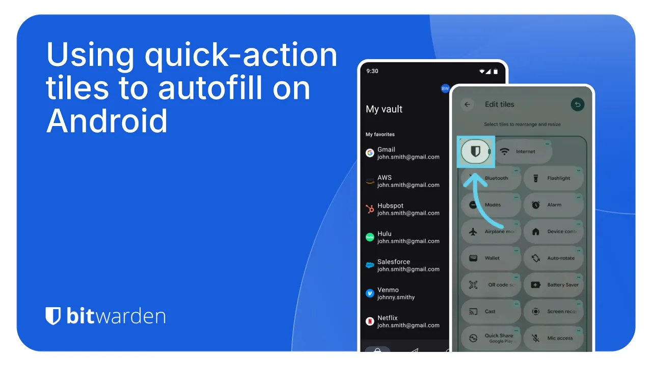 Using quick action tiles to autofill on Android