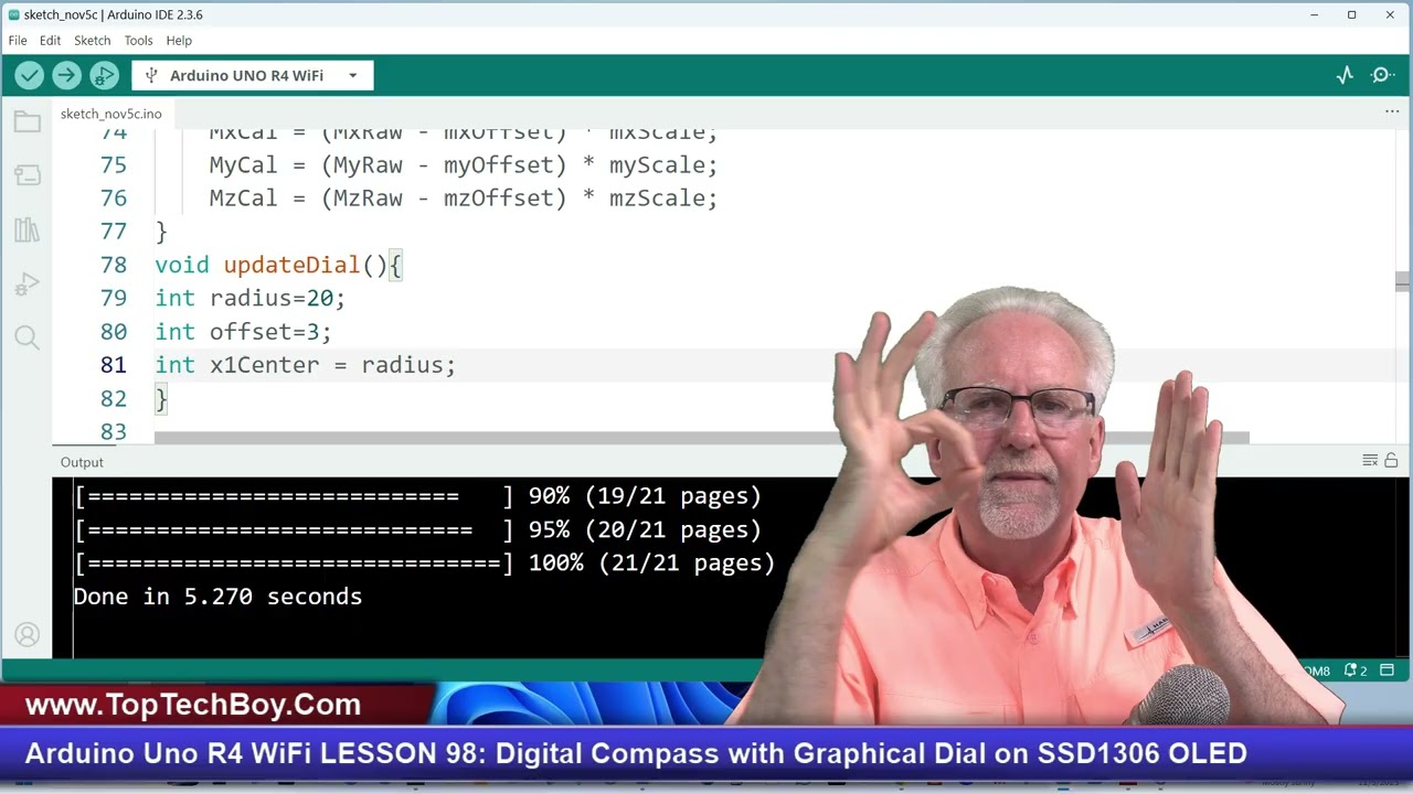 Arduino Uno R4 WiFi LESSON 98: Digital Compass with Graphical Dial on SSD1306 OLED