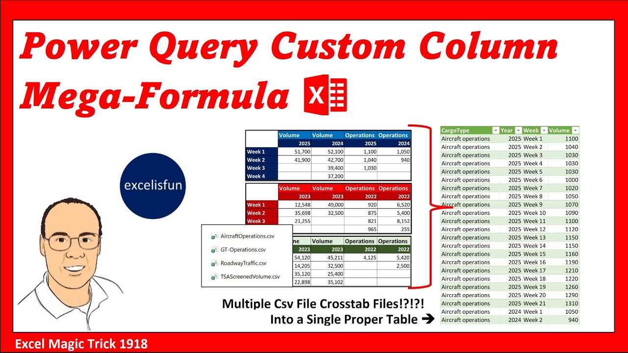 Power Query Nested Functions in Custom Column: Convert Multiple Csv Files into One Table. EMT 1918