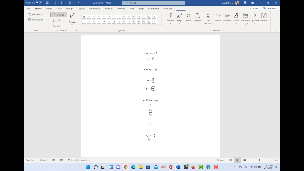 Using Unicode and LaTeX in the Microsoft Equation Editor
